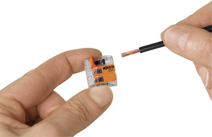 WAGO 221-613 221 Verbindungsklemme flexibel: 0.5-6mm² starr: 0.5-6mm² Polzahl: 3 Transparent, Orange