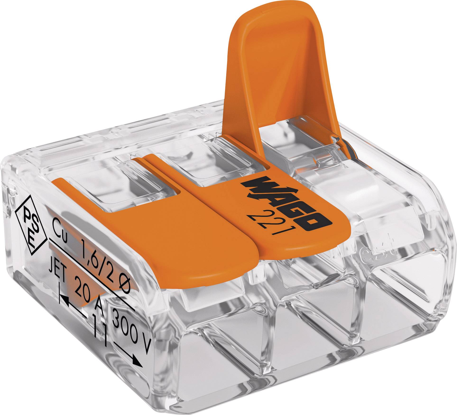 WAGO 221-413/996-012 221 Verbindungsklemme flexibel: 0.14-4mm² starr: 0.2-4mm² Polzahl (num): 3 12 St. Transparent, Orange