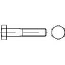Technische Zeichnung einer Schraube mit Sechskantkopf, seitliche und obere Ansicht, zeigt Details der Form und Konstruktion.