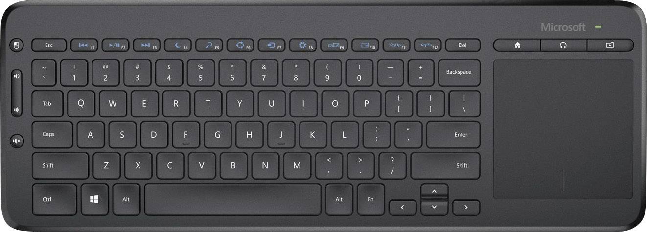 Microsoft All-in-One cordless Media Keyboard Funk Tastatur Deutsch, QWERTZ Schwarz Integriertes Touchpad, Spritzwassergeschützt