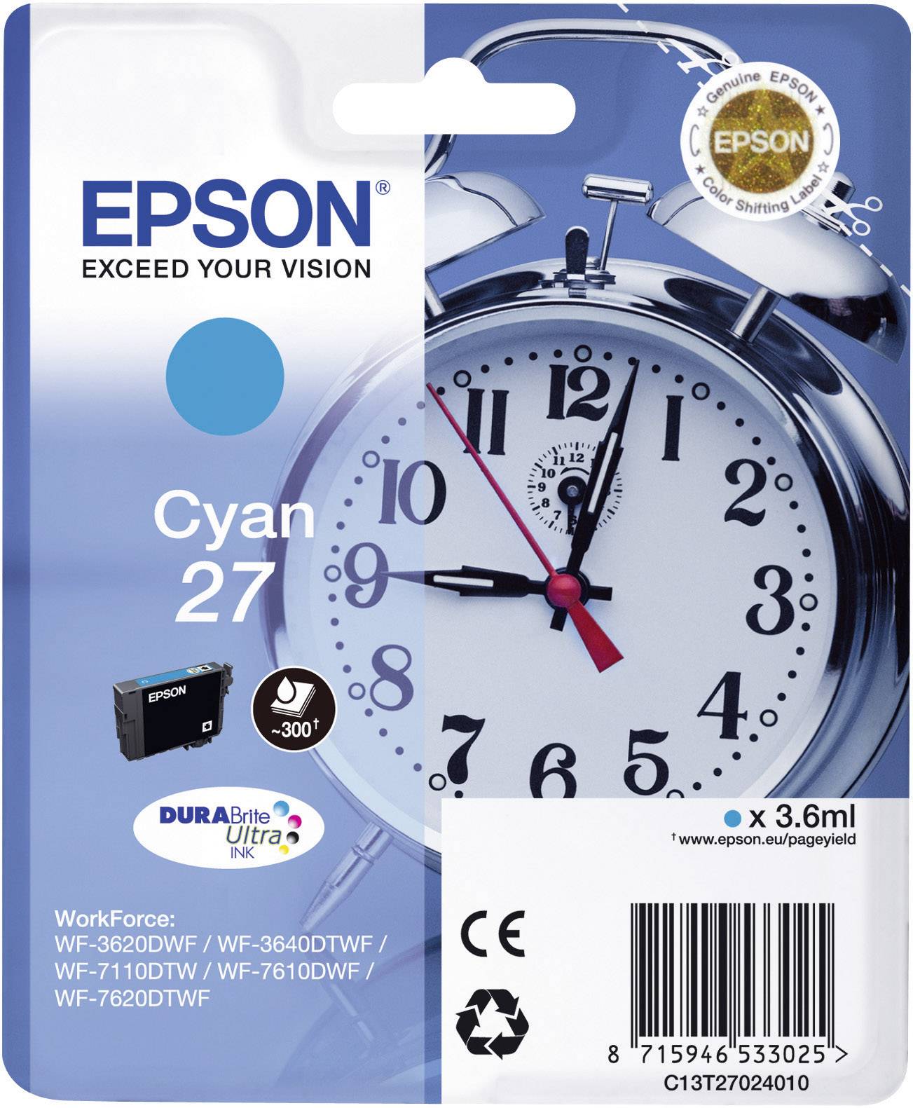 Epson Druckerpatrone T2702, 27 Original Cyan C13T27024010