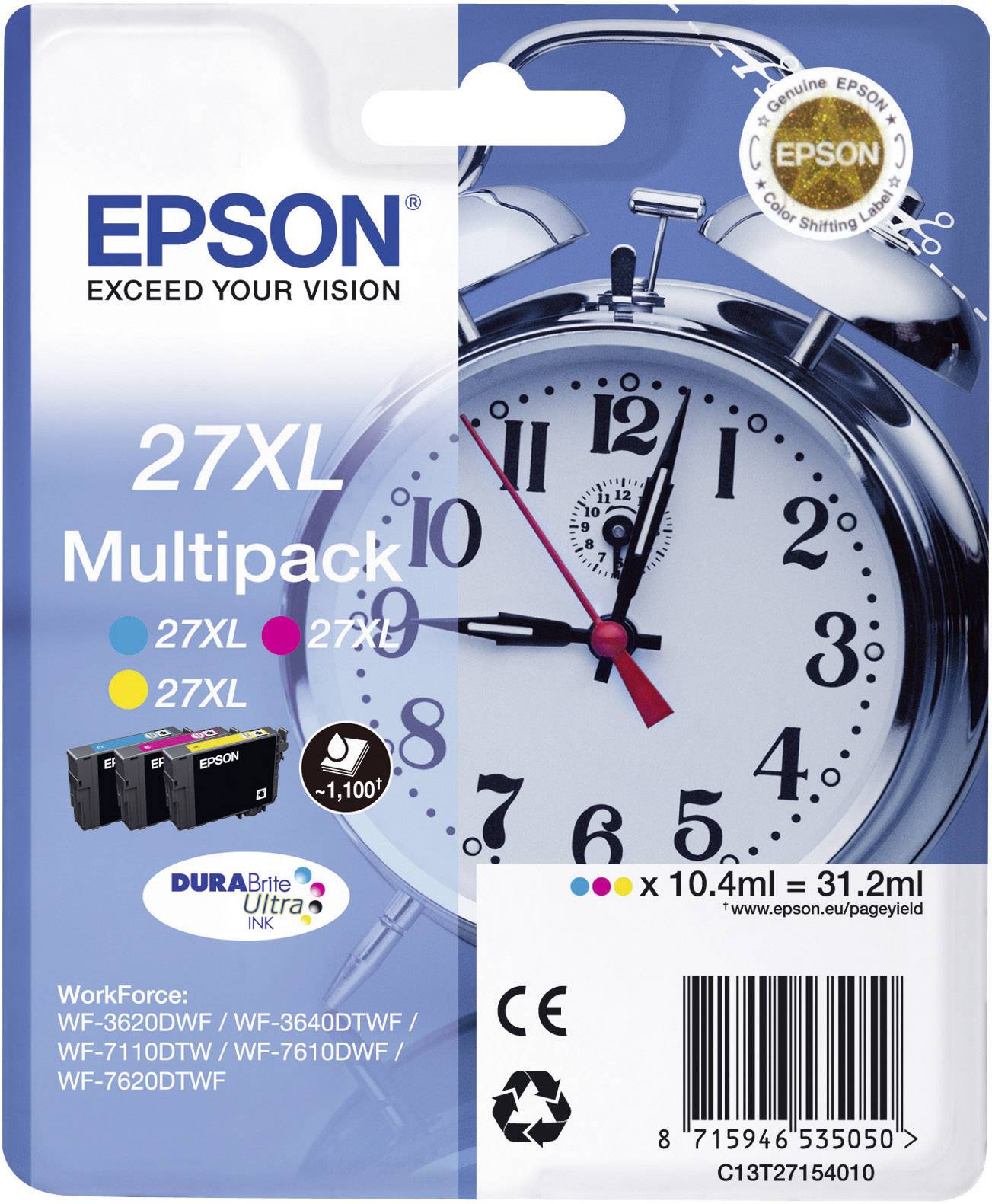 Epson Druckerpatrone T2715, 27XL Original Kombi-Pack Cyan, Gelb, Magenta C13T27154010