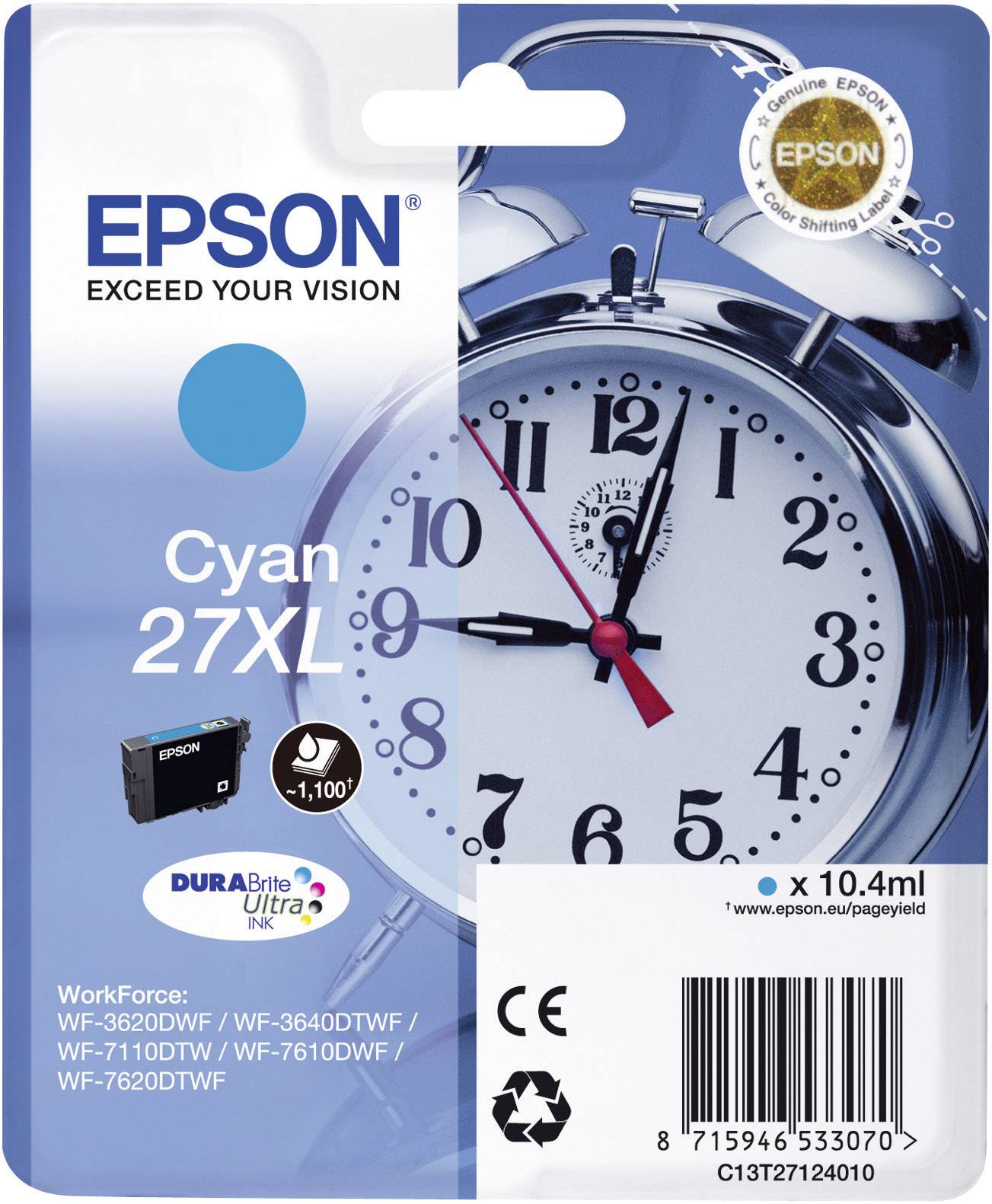 Epson Druckerpatrone T2712, 27XL Original Cyan C13T27124010