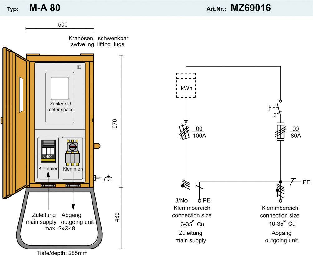 PCE Merz M-A 80 Anschlussschrank MZ69016 400 V 80 A