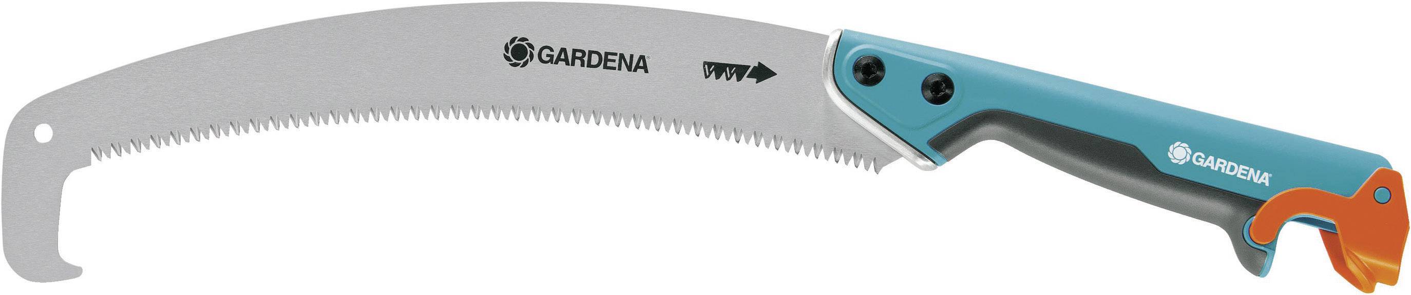 Gartenhandsäge mit gebogener Klinge und ergonomischem Griff, geeignet für den Baumschnitt.
