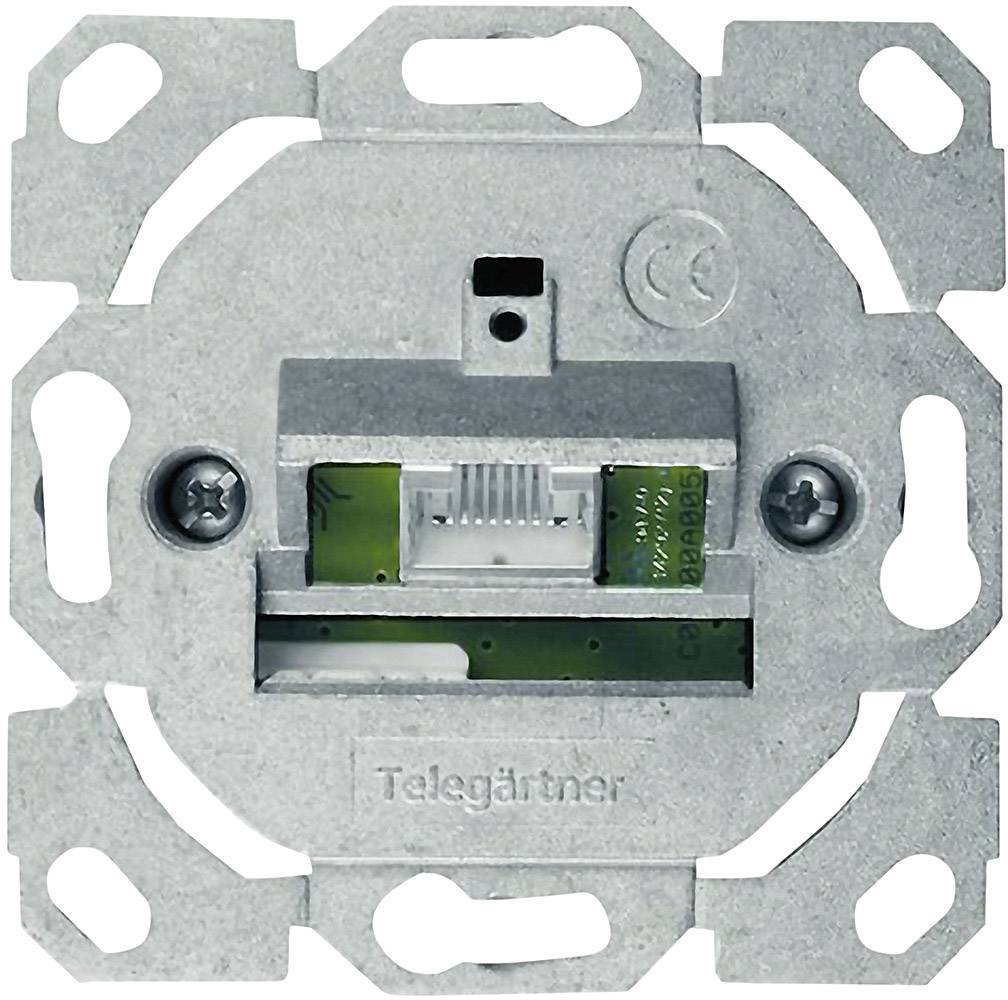 Netzwerkdosen-Modul von Telegärtner zur Wandmontage. Enthält Anschlüsse für Ethernet-Verkabelung in Gebäuden.