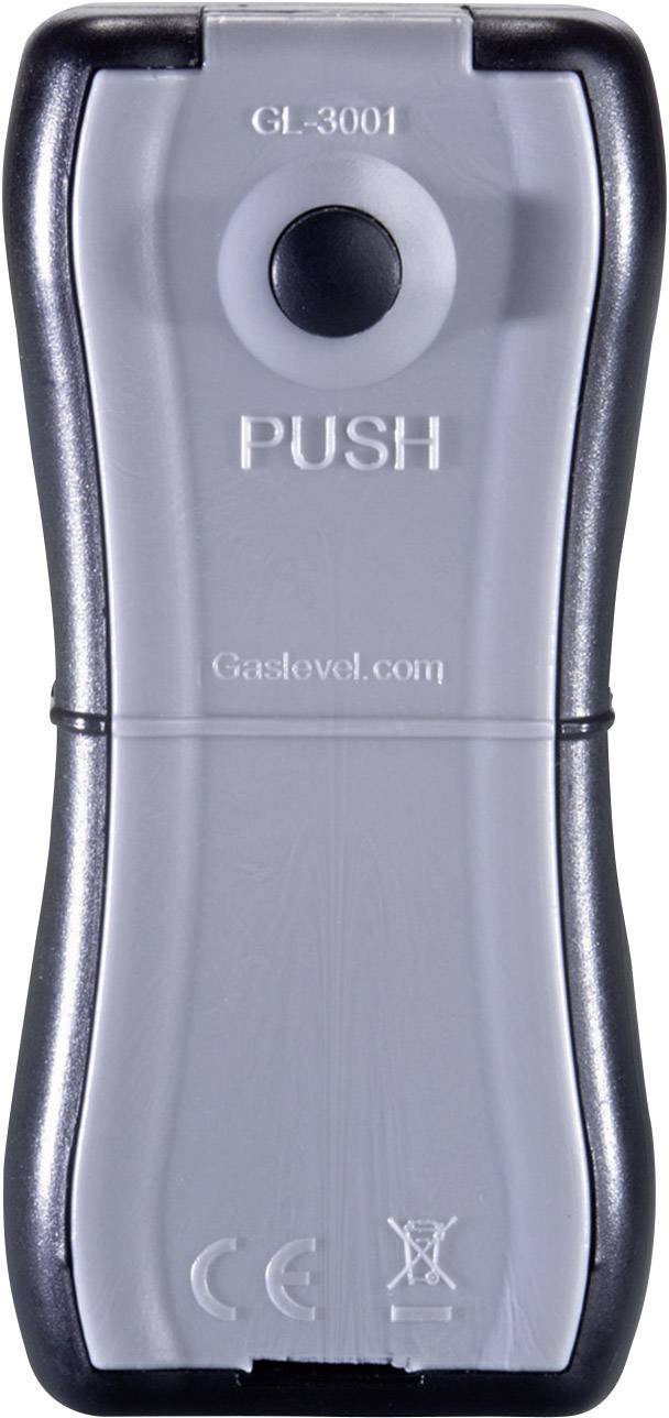 Gasflaschen-Füllstandsanzeiger mit Beschriftung 'PUSH' und Modellnummer 'GL-3001'.