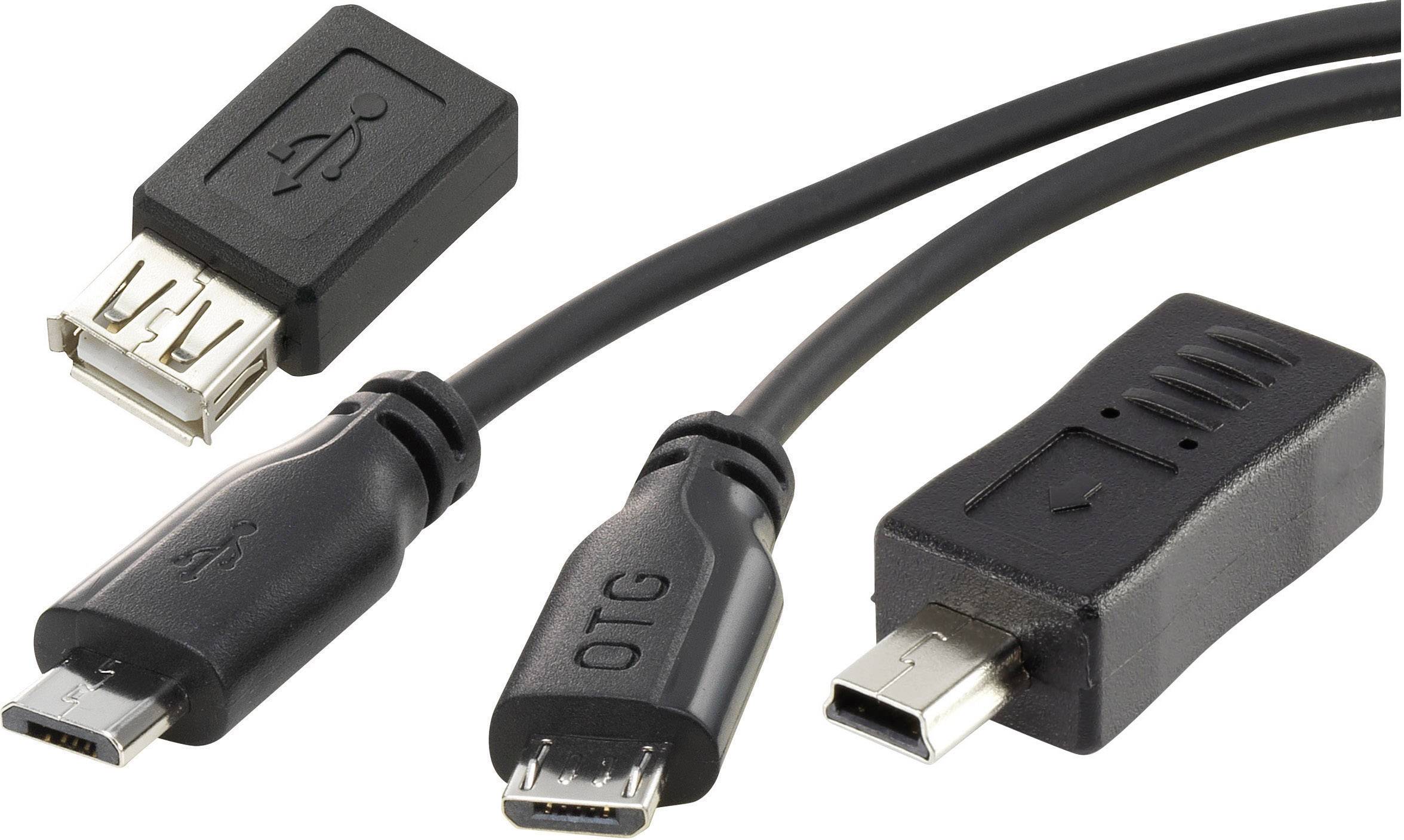 Renkforce USB-Kabel USB 2.0 USB-Micro-B Stecker, USB-A Buchse 0.15 m Schwarz mit OTG-Funktion, Supe