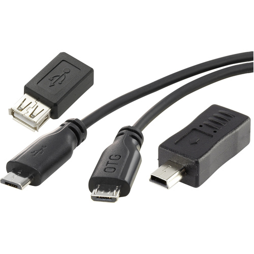 Renkforce USB-Kabel USB 2.0 USB-Micro-B Stecker, USB-A Buchse 0.15m Schwarz mit OTG-Funktion, SuperSoft-Ummantelung RF-3585885