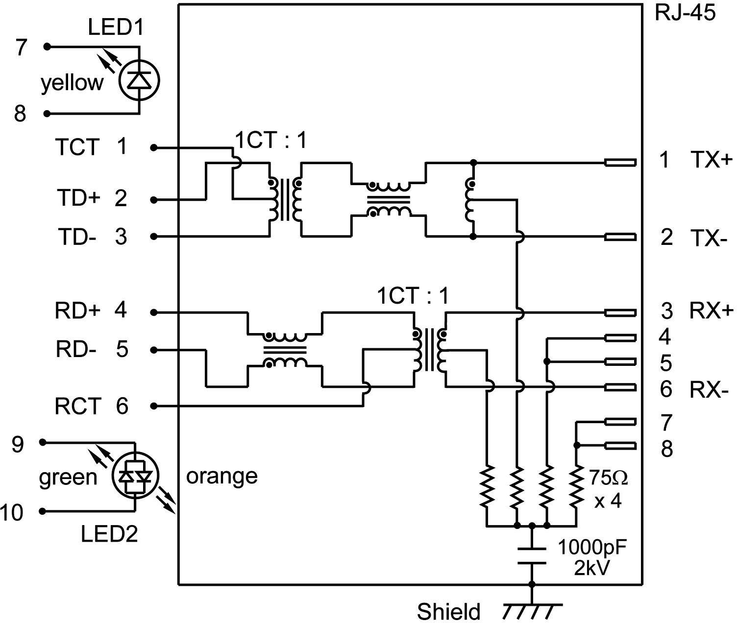BEL Stewart Connectors MagJack 10/100Base-TX 5 Übertrager mit LEDs 08B0-1X1T-03-F Buchse, Einbau horizontal 10/100Base-TX Pole