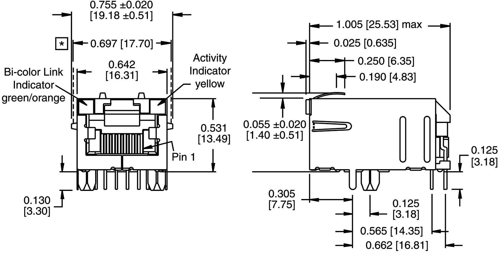 BEL Stewart Connectors MagJack 10/100Base-TX 5 Übertrager mit LEDs 08B0-1X1T-03-F Buchse, Einbau horizontal 10/100Base-TX Pole