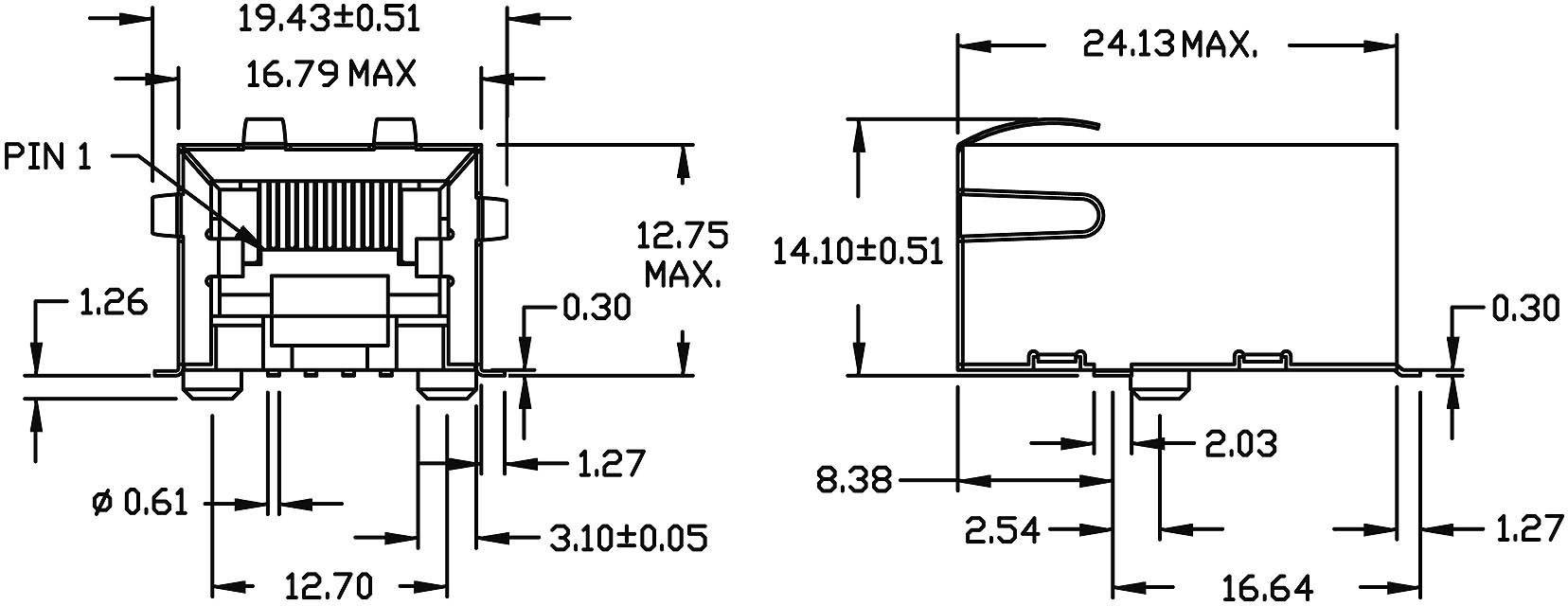 BEL Stewart Connectors S811-1X1T-06-F MagJack 10/100Base-TX 4 Übertrager Tab down S811-1X1T-06-F Buchse, Einbau horizontal