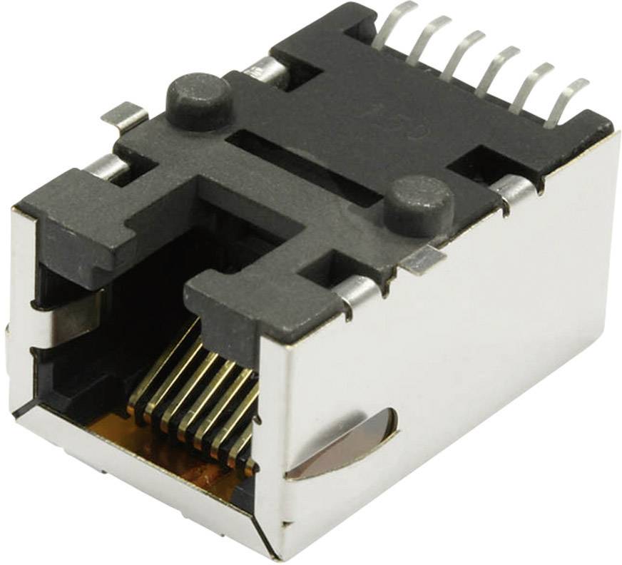 MagJack 10/100Base-TX 5 Übertrager Tab down Buchse, Einbau horizontal 10/100Base-TX Pole: 8P8C S811-1X1T-03-F Vernickelt, Metall