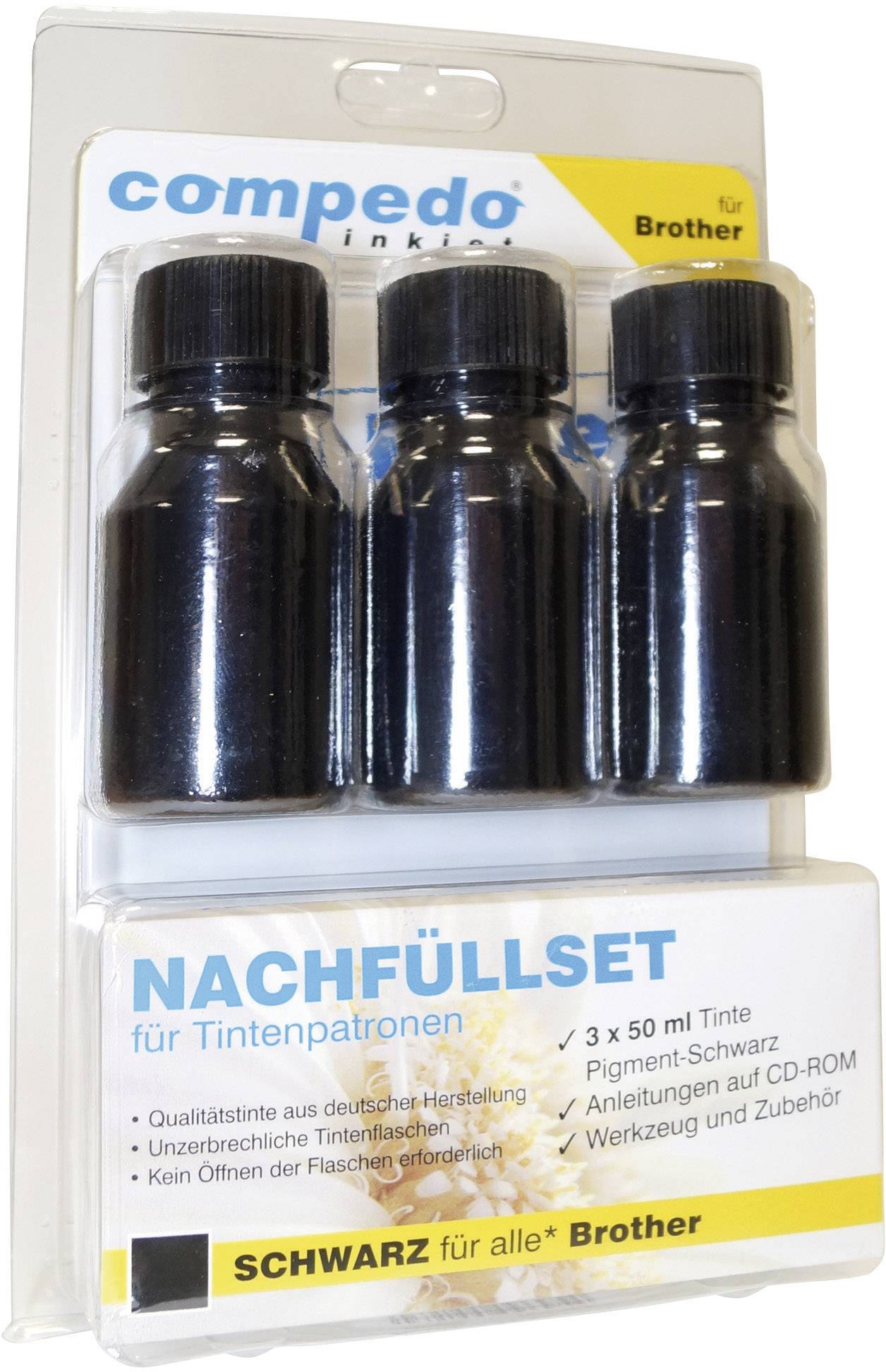 Compedo MREFILL03 Tintenpatronen-Nachfüllset Passend für Geräte des Herstellers: Brother Schwarz T