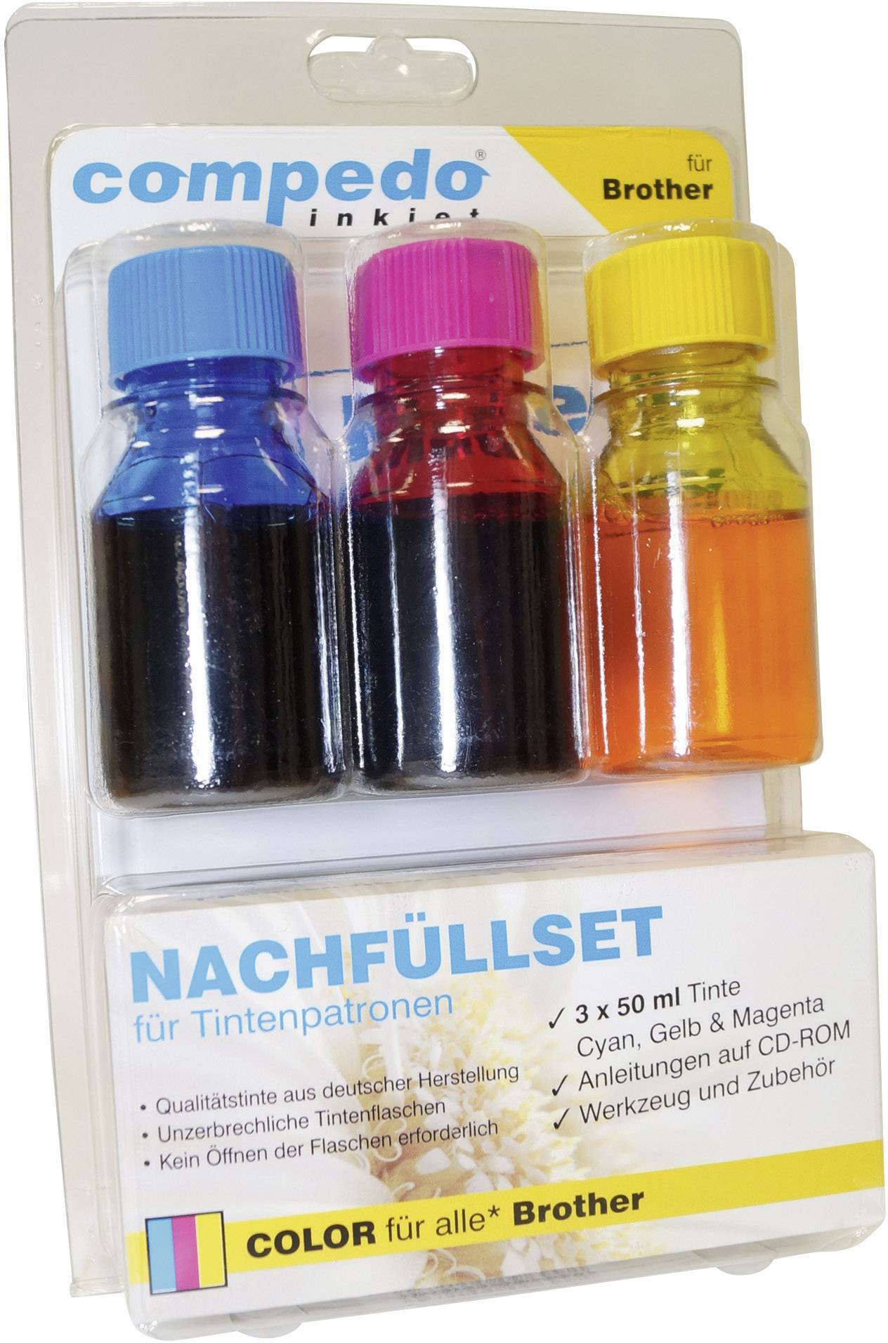 Compedo MREFILL09 Tintenpatronen-Nachfüllset Passend für Geräte des Herstellers: Brother Cyan, Mag