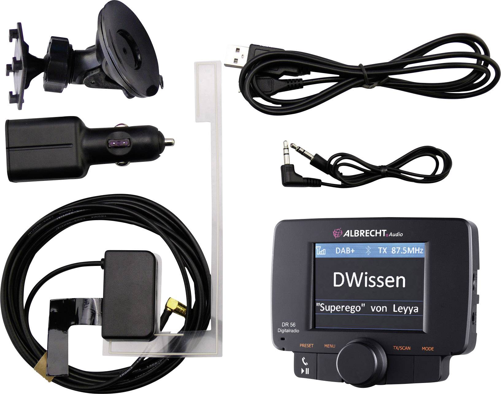 Albrecht DR-56 DAB+ Empfänger Freisprechfunktion, Saugnapfhalterung