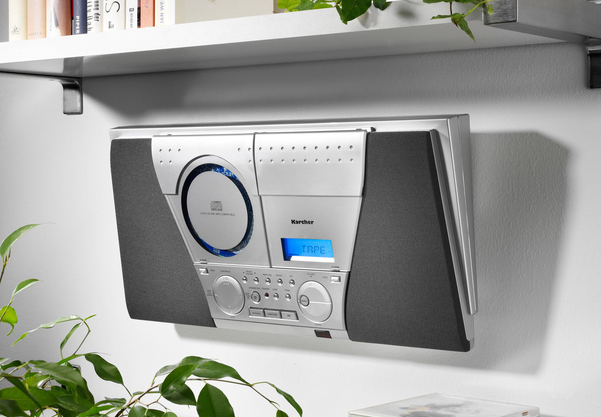 Karcher MC 6550(N) Stereoanlage AUX, CD, Kassette, UKW, Wandmontage Silber