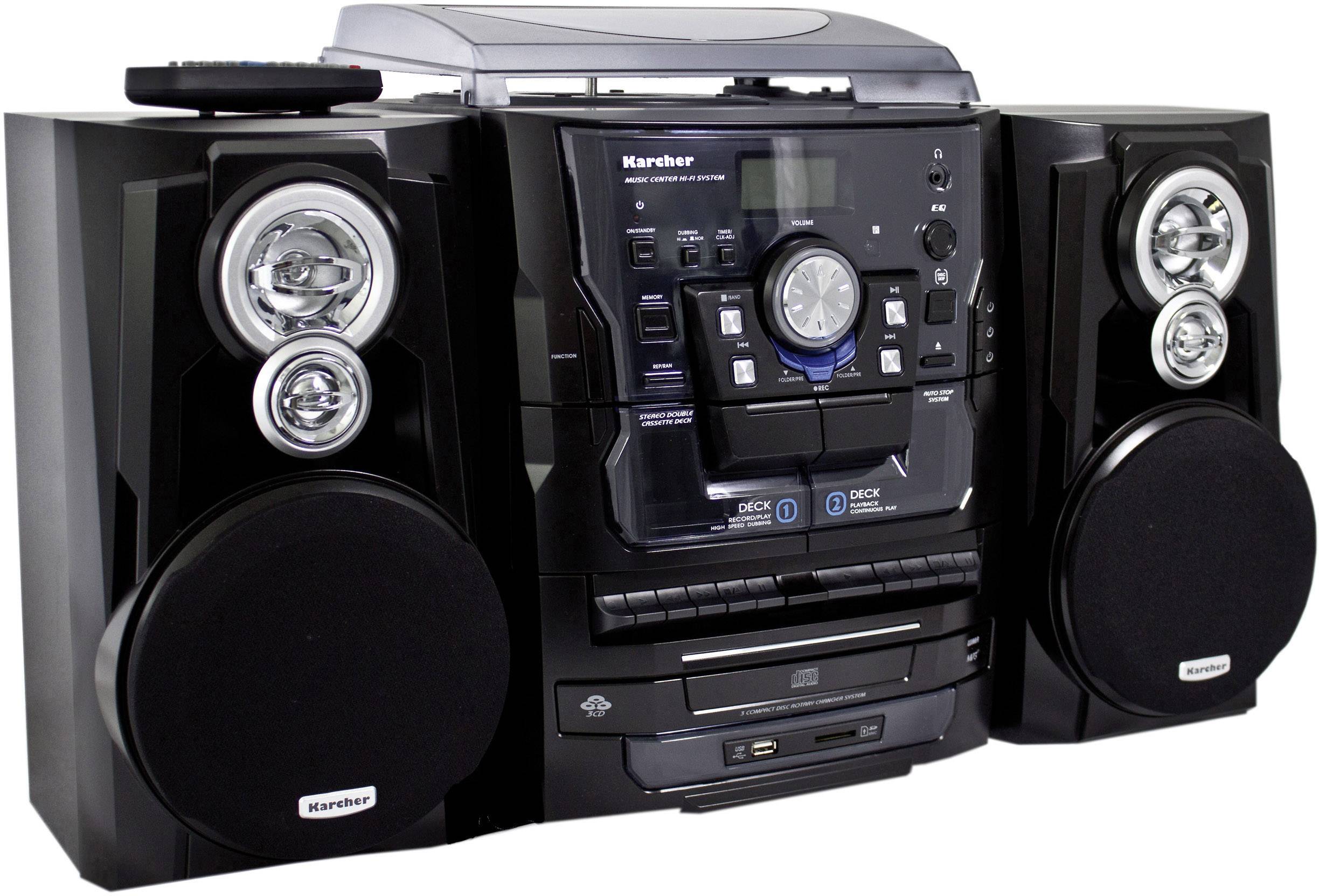 Karcher KA 350 Stereoanlage CD, Kassette, SD, USB, MW, UKW, Plattenspieler, Schwarz