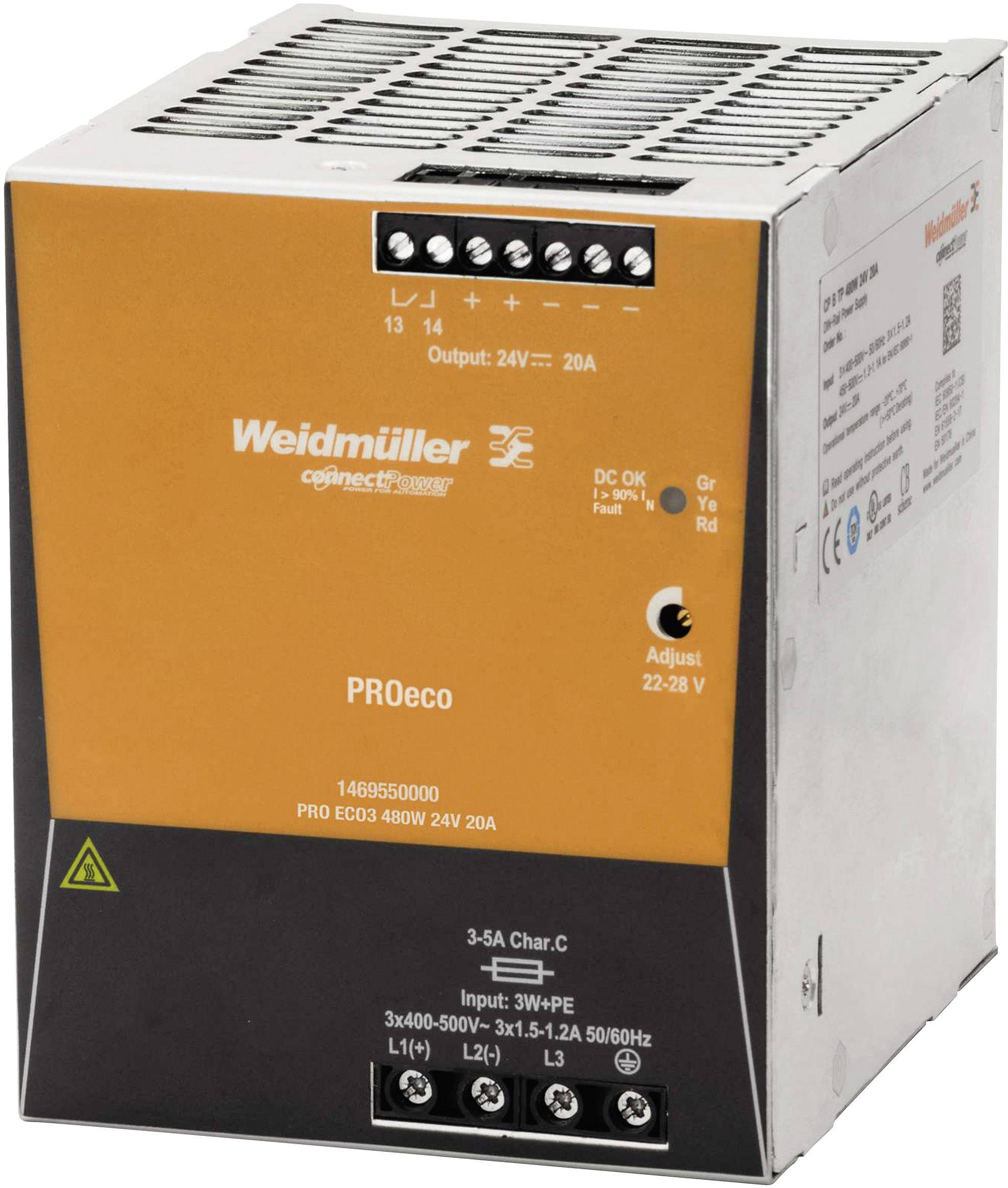 Weidmüller 1469550000 Hutschienen-Netzteil (DIN-Rail) 12 V/DC 20 A 480 W Anzahl Ausgänge:1 x Inhalt