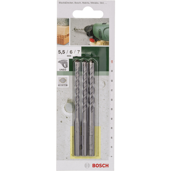 Bosch Accessories Hartmetall Beton-Spiralbohrer-Set 3teilig 2609256909 Gesamtlänge 100mm SDS-Quick 1 Set