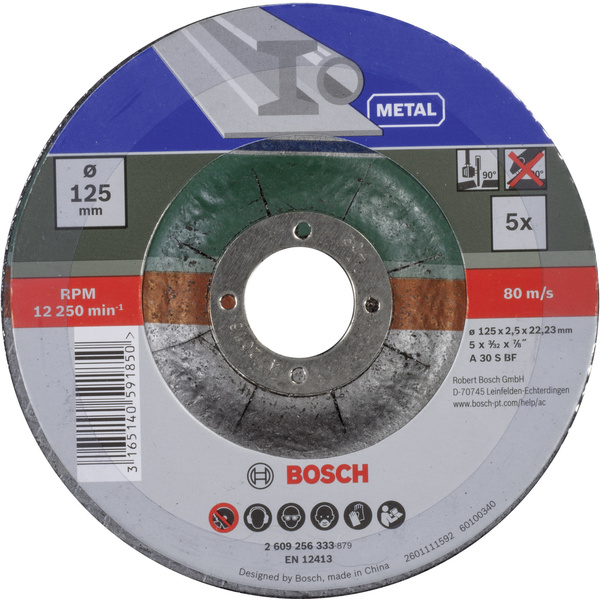 Set de disques à tronçonner, à moyeu déporté, pour métal 5 pcs Bosch 2609256333