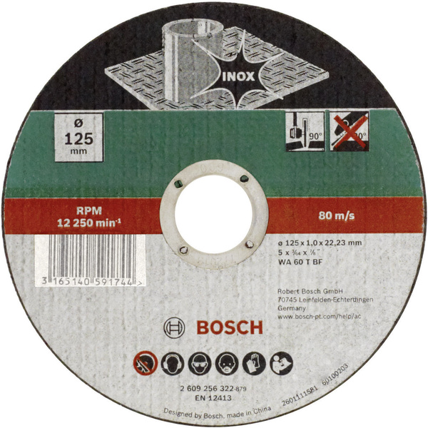 Bosch Accessories WA 60 T BF 2609256322 Trennscheibe gerade 125mm Edelstahl, Metall