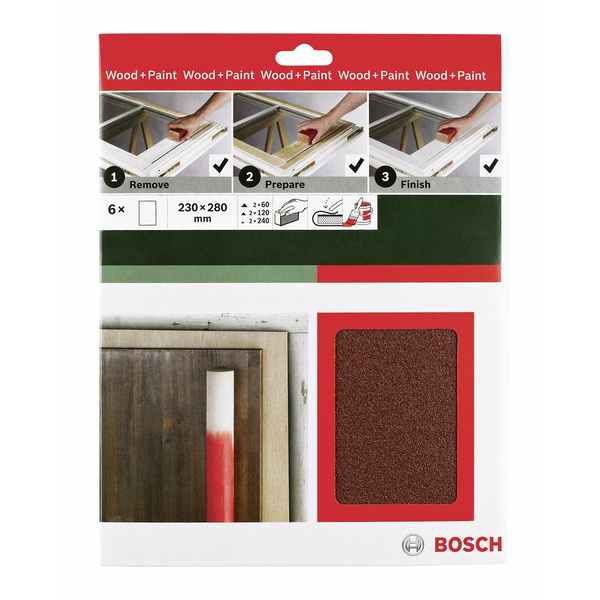 Bosch Accessories Universal Remove Prepare Finish 2609256C39 Handschleifpapier-Set Körnung 60, 120, 240 (L x B) 230mm x 280mm