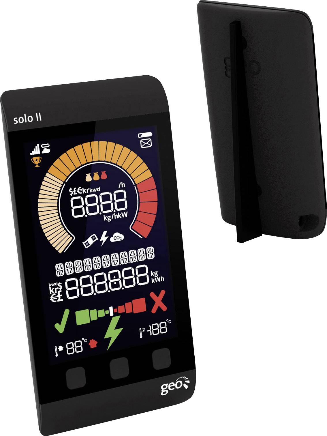 GEO Solo II Display Pack LED Energiekosten-Messgerät Datenloggerfunktion, inkl. externem Display, LCD-Farbdisplay, Stromtarif