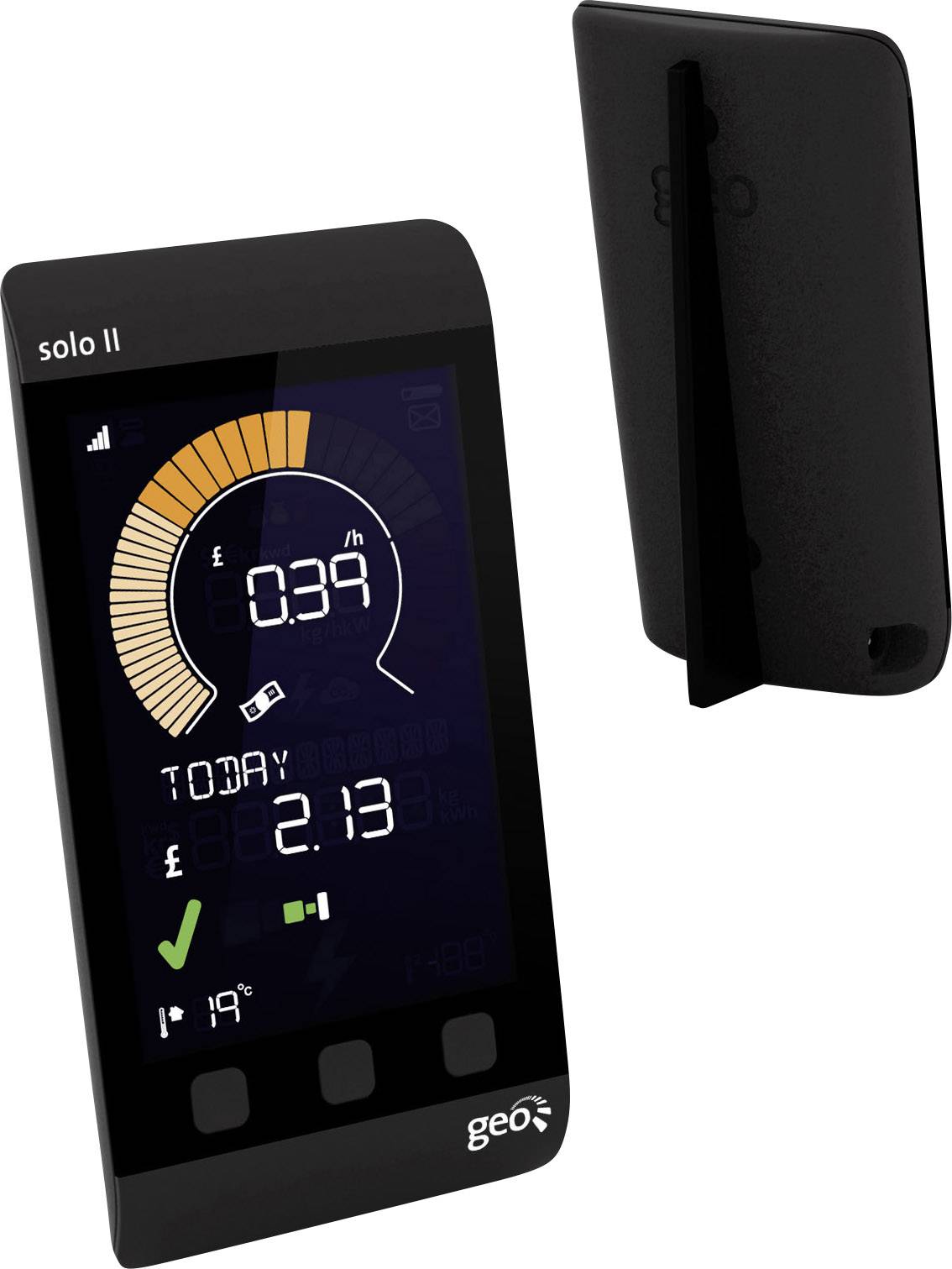 GEO Solo II Display Pack LED Energiekosten-Messgerät Datenloggerfunktion, inkl. externem Display, LCD-Farbdisplay, Stromtarif