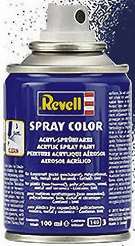 Eine blaue Sprühdose mit 'Revell Spray Color' Aufschrift. Enthält 100 ml Acryllack zum Modellbau.