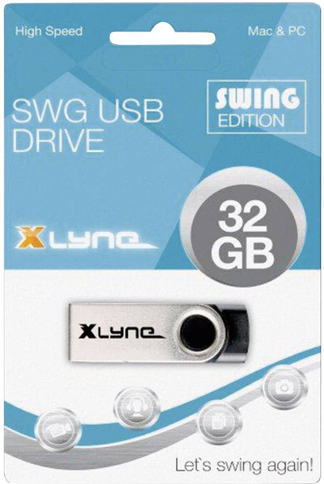SWG USB Drive, Swing Edition, 32 GB Speicher, kompatibel mit Mac & PC. Werbung für einen USB-Stick der Marke Lynq.