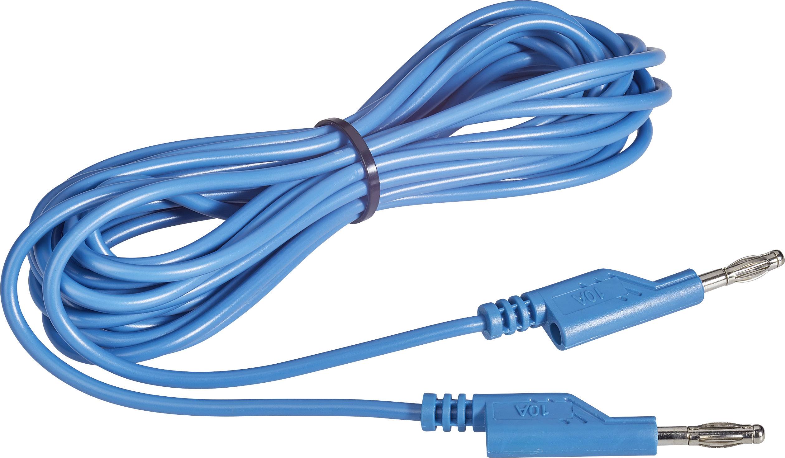 Ein langes, blaues Kabel mit zwei Metallsteckern, das für elektronische Verbindungen oder Geräte eingesetzt werden kann.