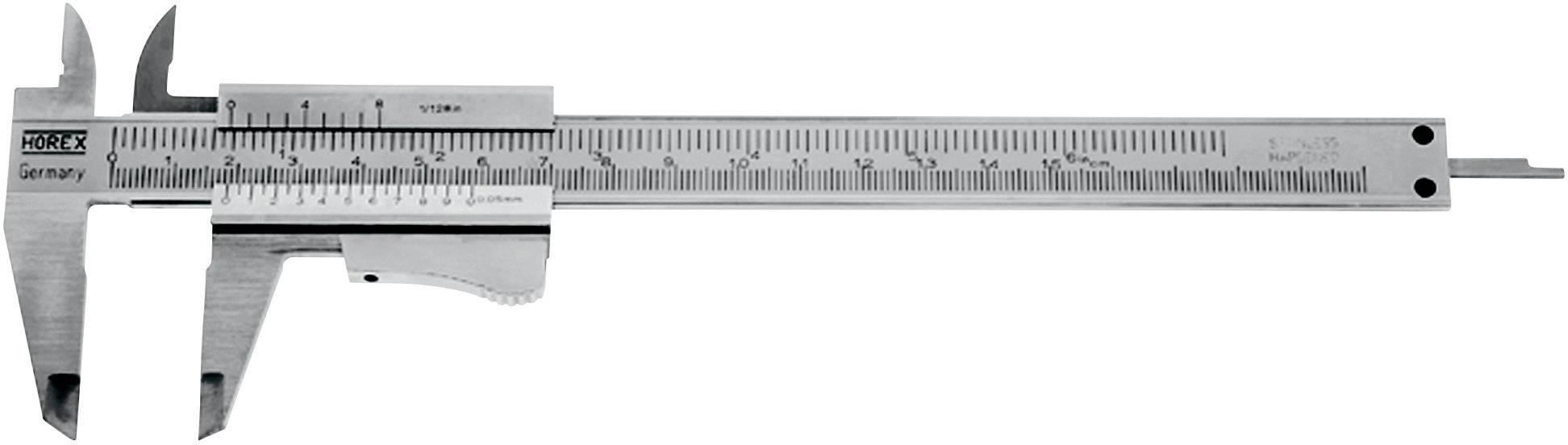 Schieblehre aus Metall, auf 150 mm skaliert, verwendet zum genauen Messen von Abständen; zeigt Millimeter- und Zollskalen.