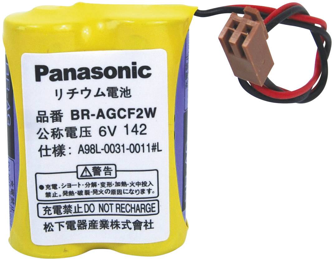 Lithium-Batterie von Panasonic, Mod. BR-AGCF2W, 6V, mit Warnhinweis 'Aufladen verboten'.