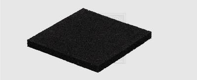 Ein schwarzer quadratischer Schaumstoffblock auf grauem Hintergrund; wird häufig für Akustik- und Dämpfungszwecke verwendet.