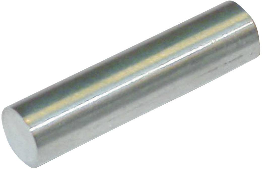 Ein zylindrischer Metallstab aus poliertem Stahl liegt schräg auf einer weißen Oberfläche.