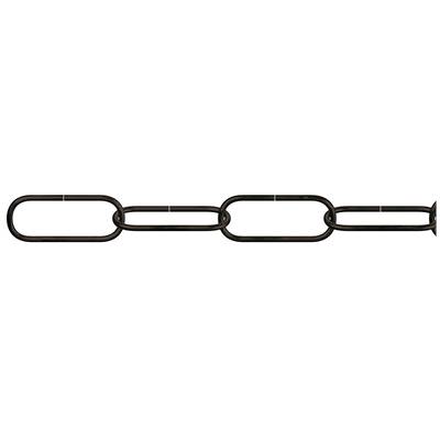 Eine Metallkette mit fünf miteinander verbundenen Gliedern. Die Glieder sind oval geformt und schwarz.