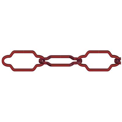 Rote Kette aus drei Gliedern, die symbolisch für Verbindung oder Verbundenheit steht.
