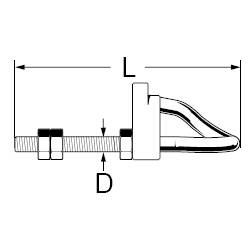 Technische Zeichnung einer Schraube mit Mutter. Zeigt Länge (L) und Durchmesser (D) der Schraube.