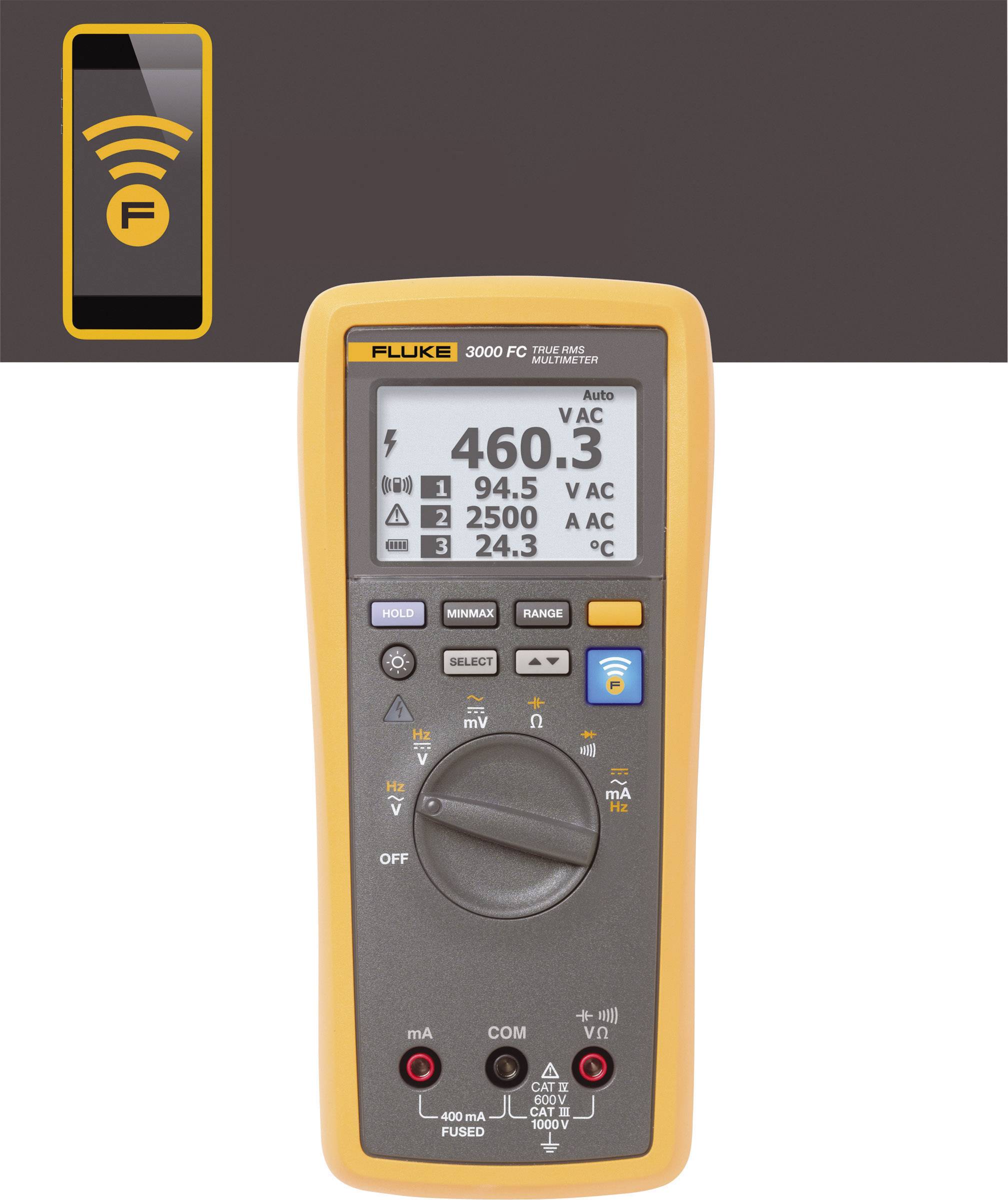 Fluke FLK-3000 FC Hand-Multimeter digital Grafik-Display, Datenlogger CAT III 1000 V, CAT IV 600 V Anzeige (Counts): 10000