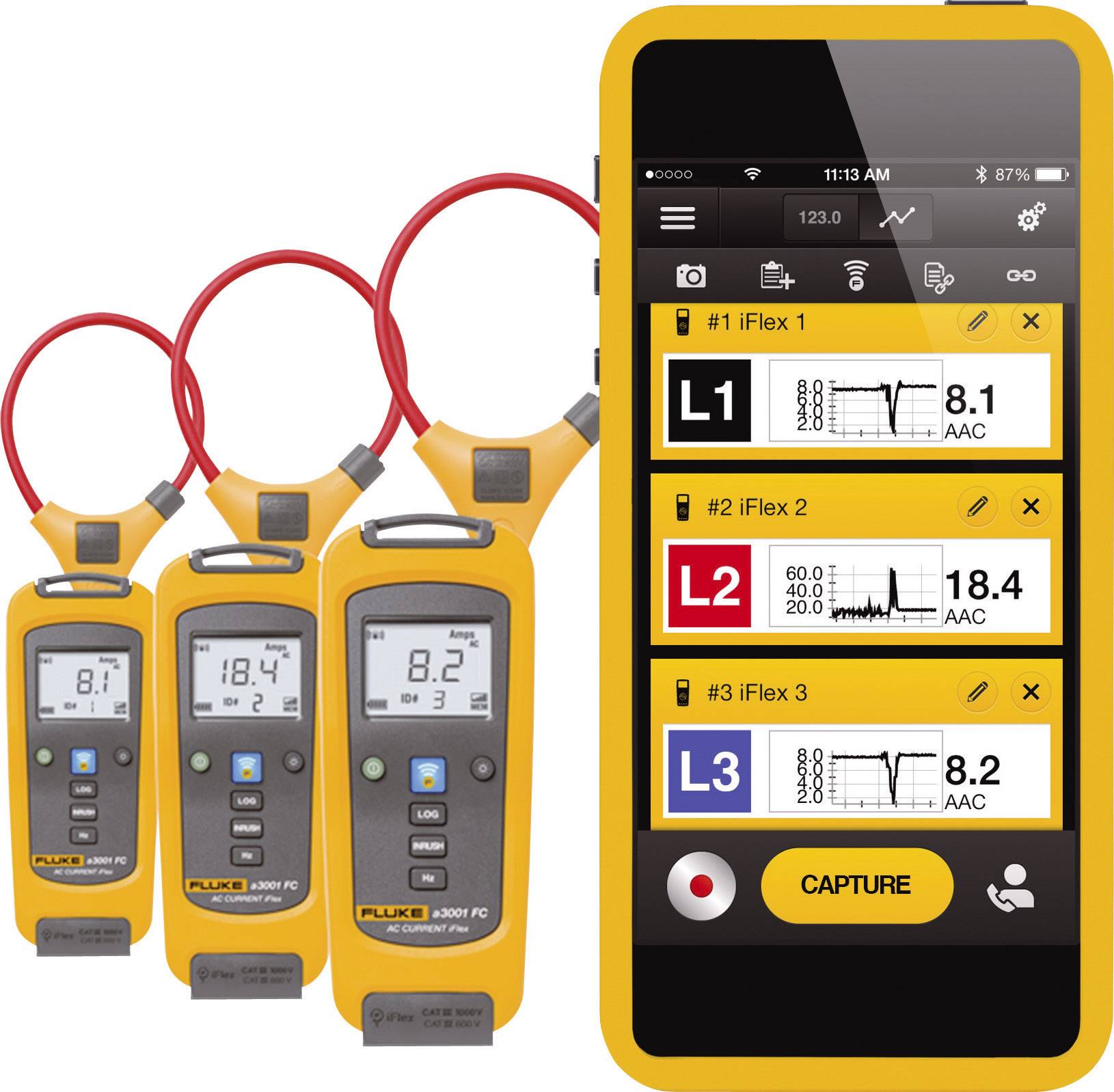 Fluke FLK-A3001 FC KIT Stromzange, Hand-Multimeter digital Grafik-Display, Datenlogger CAT III 1000 V, CAT IV 600V Anzeige