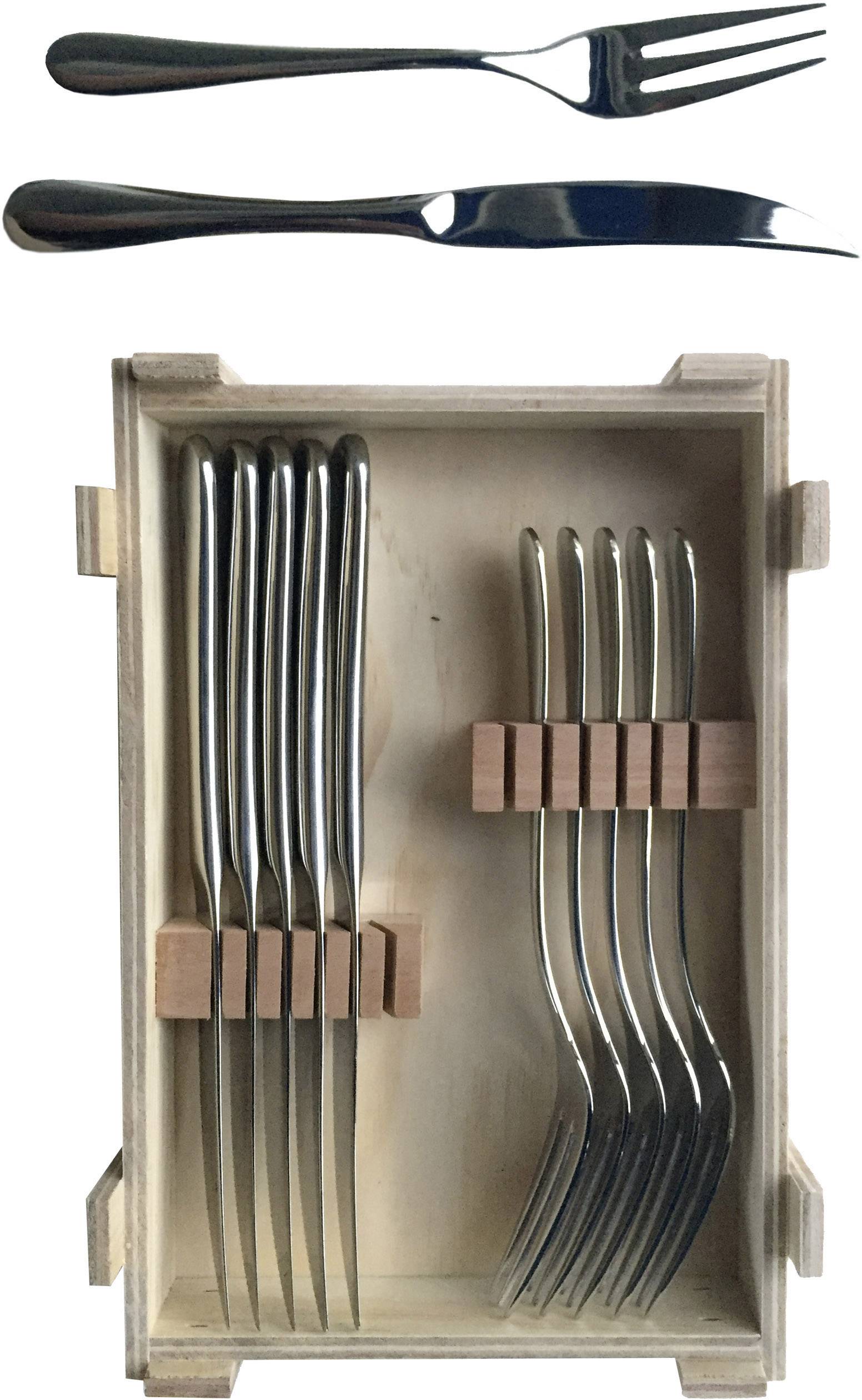 WMF 12.8023.9990 Steak-Besteck 12er Set Edelstahl (rostfrei) in Holzkiste Silber 500308