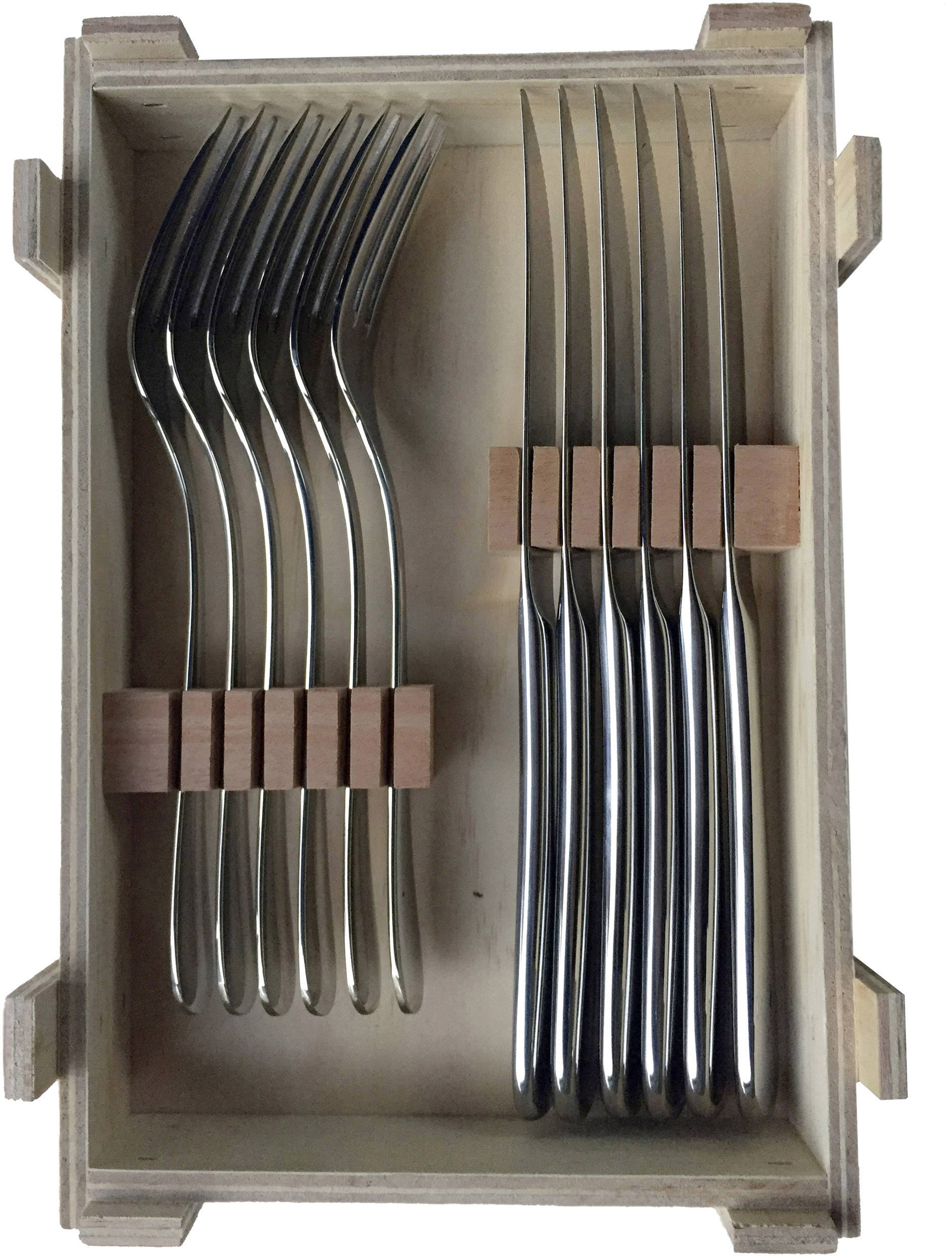 WMF 12.8023.9990 Steak-Besteck 12er Set Edelstahl (rostfrei) in Holzkiste Silber 500308
