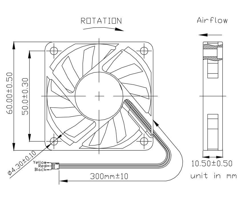 YS TECH FD126010MS(1F5) Axiallüfter 12 V/DC 35.7 m³/h (L x B x H) 60 x 60 x 10mm