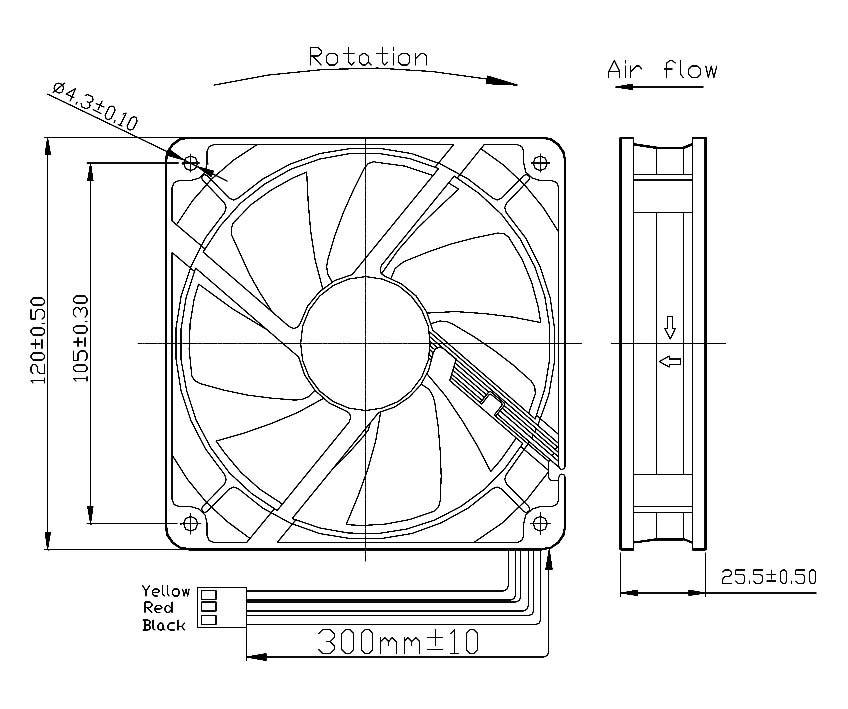 YS TECH KM121225LS(1A1) Axiallüfter 12 V/DC 65.22 m³/h (L x B x H) 120 x 120 x 25mm