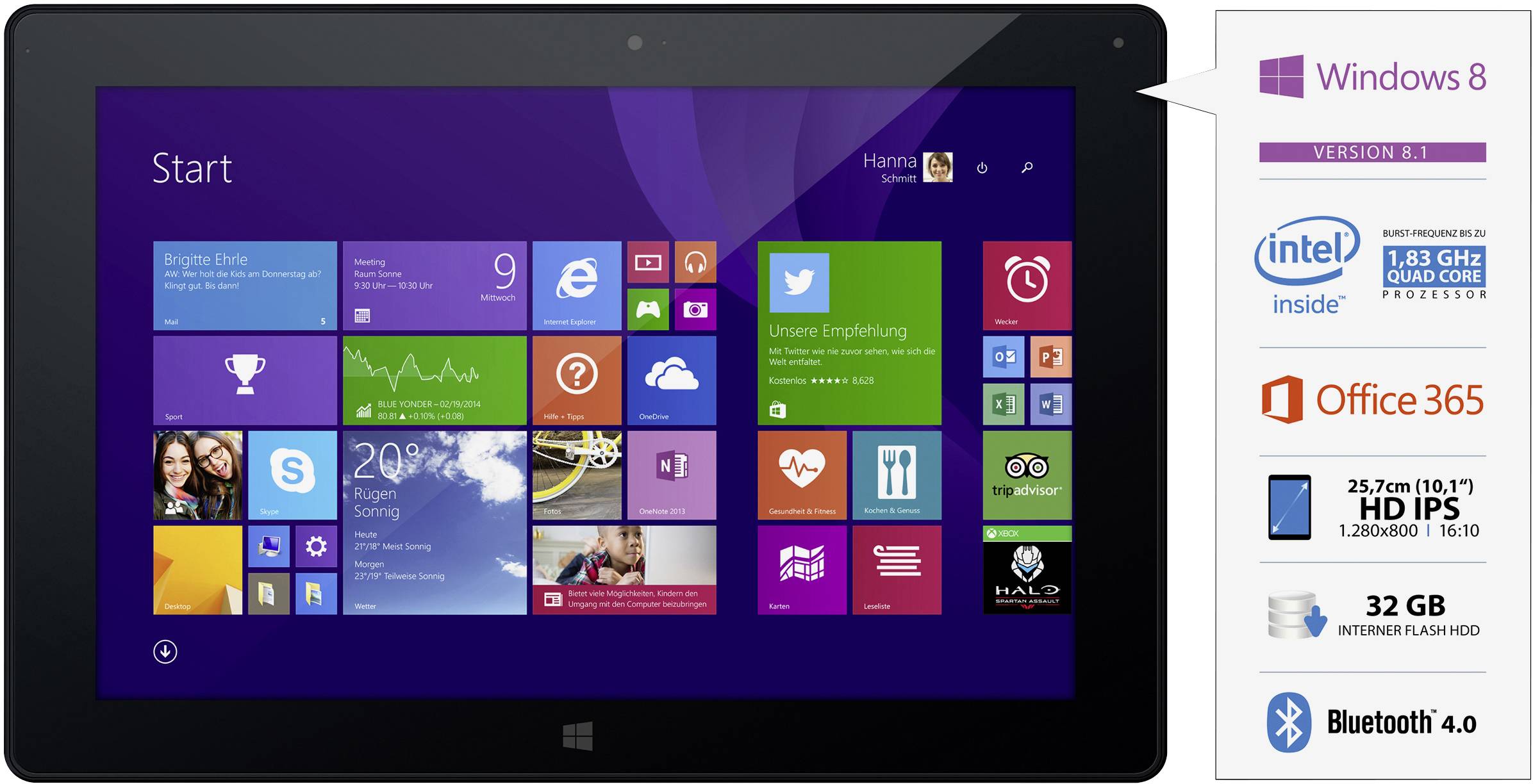 ODYS WiFi 32 GB Schwarz, Silber Windows®-Tablet 25.7 cm (10.1 Zoll) 1.33 GHz Intel® Atom® Windows® 8 32-Bit 1280 x 800 Pixel