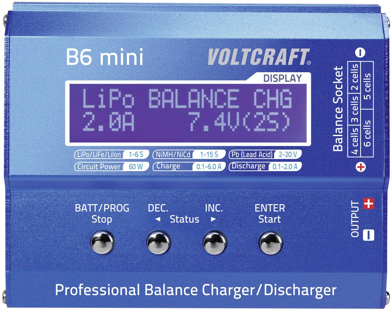 Modellbau-Multifunktionsladegerät 12 V 6 A VOLTCRAFT B6 Mini NiMH, NiCd, LiPo, Blei, LiFePO, LiIon