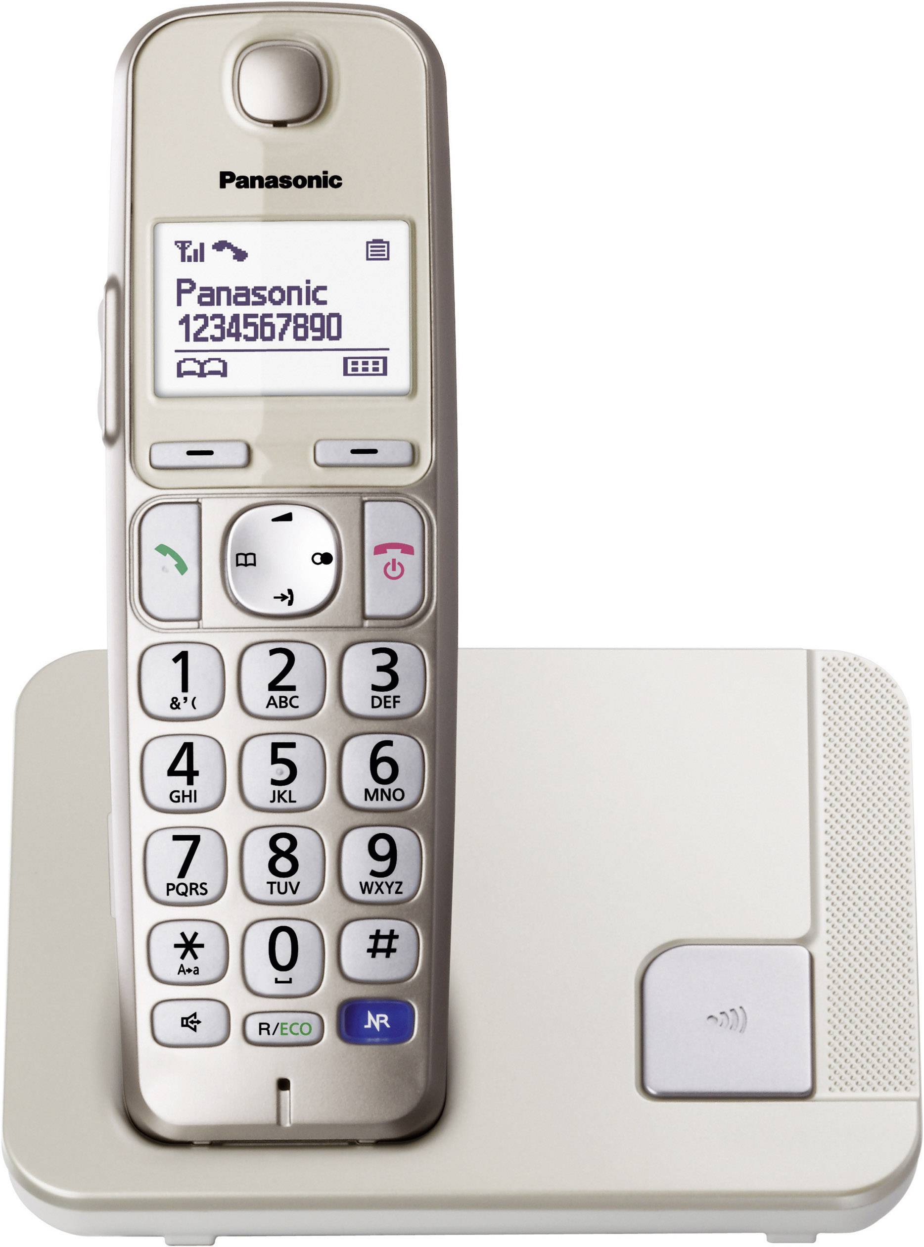 Panasonic KX-TGE210 Schnurloses Seniorentelefon Freisprechen Beleuchtetes Display Champagner