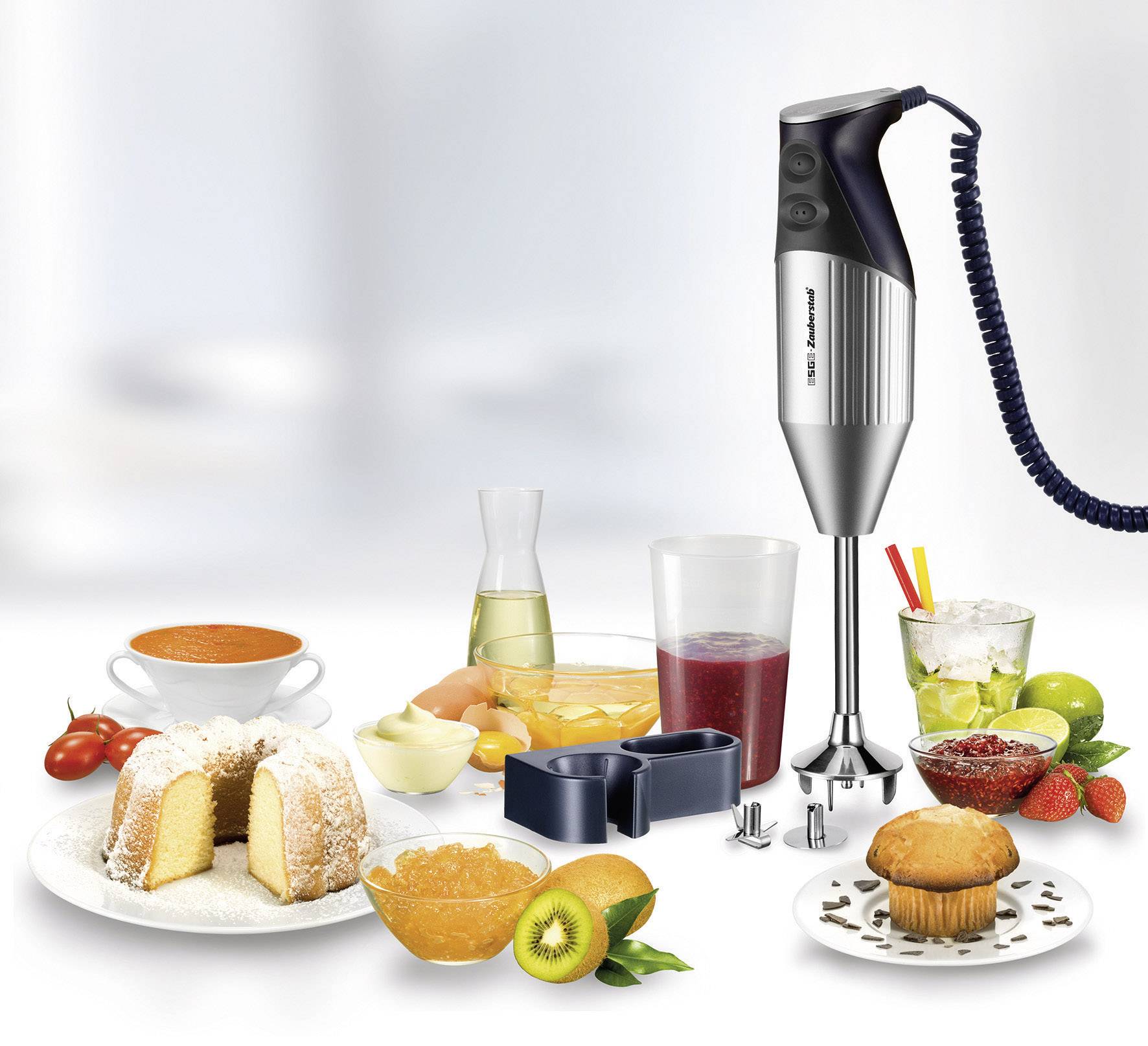 ESGE M160 J Stabmixer 160W mit Mixbecher Silber, Dunkelblau