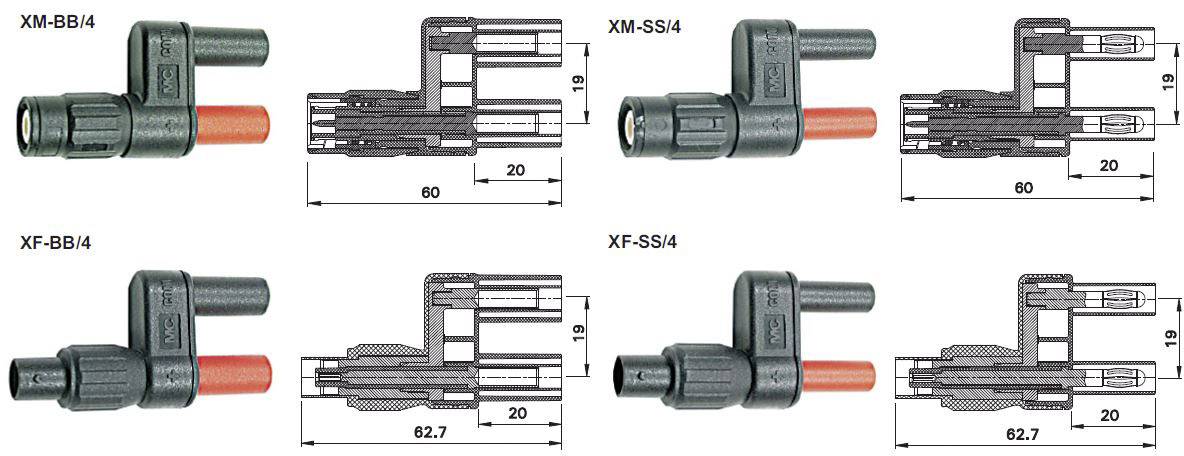 Stäubli SW XF-SS/4 Messadapter BNC-Buchse - Lamellenstecker 4mm berührungssicher Schwarz, Rot
